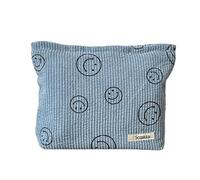 Corduroy Cosmetic Bag - Aesthetic Women's Handbag Purses with Smile Dots Makeup Organizer Storage, Blue, Large Capacity