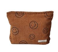Corduroy Cosmetic Bag - Aesthetic Women's Handbag Purses with Smile Dots Makeup Organizer Storage, Brown, Large Capacity