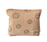 Corduroy Cosmetic Bag - Aesthetic Women's Makeup Organizer & Storage - Khaki, Kawaii Cute Dots Pattern