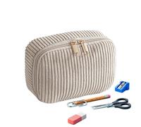 Corduroy Cosmetic Bag - Spacious Fashion Pencil Organizer, Soft Lightweight Toiletry Carry Case for Personal Storage | Women Girls School Office Travel Outdoor Beauty Supplies Pouch