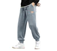 Corduroy Cuffed Sweatpants for Men Cotton Warm Baggy Tapered Ankle Pants Elastic Waist Drawstring Comfy Loose Lounge Pants Light Blue