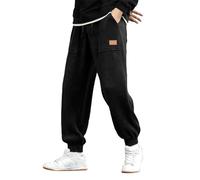 Corduroy Cuffed Sweatpants for Men Cotton Warm Baggy Tapered Ankle Pants Elastic Waist Drawstring Comfy Loose Lounge Pants Black