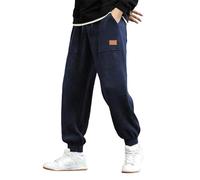 Corduroy Cuffed Sweatpants for Men Cotton Warm Baggy Tapered Ankle Pants Elastic Waist Drawstring Comfy Loose Lounge Pants Navy