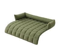 Corduroy Dog Sofa Bed with Pillow, Square Quilted Couch Mat | Removable Washable Corduroy Cover, Supportive Bolster Pillow, Soft Dog Sofa for Small Breeds, White, Green, Grey, Khaki