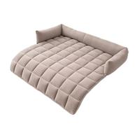 Corduroy Dog Sofa Bed with Pillow, Square Quilted Couch Mat | Removable Washable Corduroy Cover, Supportive Bolster Pillow, Soft Dog Sofa for Small Breeds, White, Green, Grey, Khaki