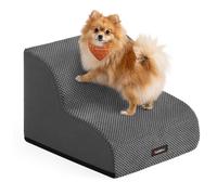 Feandrea 2-Step Dog Stairs, Waffle-Patterned Corduroy, Waterproof Dog steps | Dog Steps for Bed, Sofa, Anti-Slip, Removable Cover, Slate Grey, BADDI Collection PPS012GN01