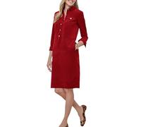 Corduroy Dress for Women Long Sleeve Shift Dress Button Down V Neck Midi Dress, Red, XL