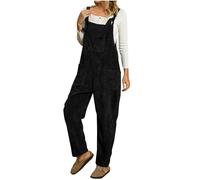 Corduroy Dungarees for Women UK Clearance,Jumpsuits Ladies Loose Fit Winter Suspender Bib Overalls Solid Rompers Wide Leg Trousers Pants Playsuit with Pockets Size 8-16 Black