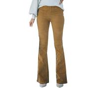 Corduroy Flared Trousers Women Elasticated High Waist Cord Pants Baggy Pull On Pants Solid Color Bootcut Pant Loose Straight Wide Leg Trousers with Pockets Lounge Holiday Pant Streetwear Brown