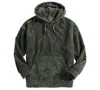 Corduroy Hoodies for Men, Fall Winter Long Sleeve Patchwork Hooded Sweatshirt Drawstring Casual Pullover Sweater (olive green,L)