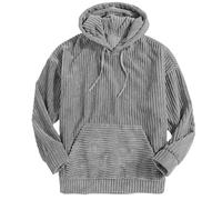 Corduroy Hoodies for Men, Fall Winter Long Sleeve Patchwork Hooded Sweatshirt Drawstring Casual Pullover Sweater (grey,XL)
