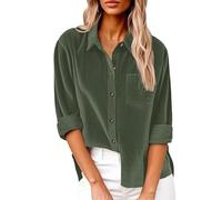 Corduroy Jacket Women's Long Sleeve Shirt Jacket Women's Autumn Winter Oversized Casual Jacket Cord Shirt V-Neck Long Sleeve Blouse with Pocket Button Placket Shirt Leisure Top Comfortable Sweat