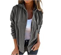 Corduroy Jackets Womens Zip Up Hoodies Lightweight Coat Casual Long Sleeve Overshirt Winter Fall Fashion Clothes Gray