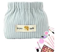 Corduroy Makeup Bag - Corduroy 13x5x12cm | Small Cosmetic Bag with Travel Makeup Pouch, Multiple Compartments, Lightweight, Portable, Easy Storage | U, blue, Se référer au descriptif, Refer to