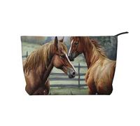 Corduroy Makeup Bag Cosmetic Bag For Women Girls,Large Capacity Portable Toiletry Pounch With Zipper, Animals Embroidery Paintings Horses Aesthetic Women Handbags Purses Travel Make Up Organizer