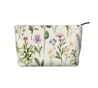 Corduroy Makeup Bag Cosmetic Bag For Women Girls,Large Capacity Portable Toiletry Pounch With Zipper, Season Watercolors Of Herbs Flowersb Aesthetic Women Handbags Purses Travel Make Up Organizer