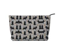 Corduroy Makeup Bag Daily Use Cosmetic Makeup Bag Portable Travel Toiletry Bag,Cocker Spaniel with Coffees Black Cocker Spaniel Dog with Coffee Grey