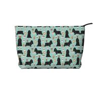 Corduroy Makeup Bag Daily Use Cosmetic Makeup Bag Portable Travel Toiletry Bag,Cocker Spaniel with Coffees Black Cocker Spaniel Dog
