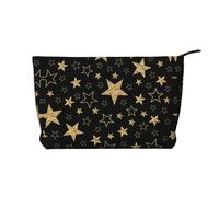 Corduroy Makeup Bag Daily Use Cosmetic Makeup Bag Portable Travel Toiletry Bag,Gold Stars On Black Background