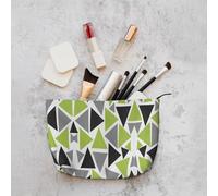 Corduroy Makeup Bag Daily Use Cosmetic Makeup Bag Portable Travel Toiletry Bag,Random Triangles Lime Green Gray Black On White