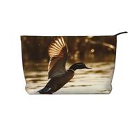 Corduroy Makeup Bag for Women Soft Cosmetic Pouch with Zipper Travel Toiletry Organizer for Daily Use (Duck Fly Upon River)