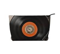 Corduroy Makeup Bag for Women Soft Cosmetic Pouch with Zipper Travel Toiletry Organizer for Daily Use (Vintage Vinyl Record)