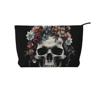 Corduroy Makeup Bag for Women Soft Cosmetic Pouch with Zipper Travel Toiletry Organizer for Daily Use (Skull in Darkness)
