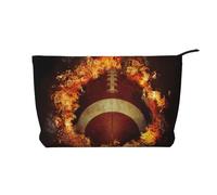 Corduroy Makeup Bag for Women Soft Cosmetic Pouch with Zipper Travel Toiletry Organizer for Daily Use (Flaming American Football)