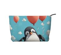 Corduroy Makeup Bag for Women Soft Cosmetic Pouch with Zipper Travel Toiletry Organizer for Daily Use (Cute Penguin with Balloon)