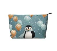 Corduroy Makeup Bag for Women Soft Cosmetic Pouch with Zipper Travel Toiletry Organizer for Daily Use (Penguin Balloon Snowflake)