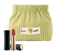 Corduroy Makeup Bag - Small Cosmetic Bag Portable Organizer | Elastic Opening Storage for Hair Accessories Jewelry Cotton Buds Fashion Travel Bag for Daily Use 13x5, Green, Siehe Beschreibung, See