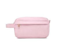 Corduroy Makeup Bag with Portable Handle Large Capacity Cosmetic Bag Pouch Zippered Pocket Toiletry Organizer Purse, Pink, As Shown