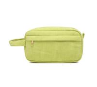 Corduroy Makeup Bag with Portable Handle Large Capacity Cosmetic Bag Pouch Zippered Pocket Toiletry Organizer Purse, Green, As Shown