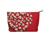 Corduroy Makeup Bag Zipper Toiletry Bag Cosmetic Pouch Travel/Beach Essentials Gift for Her - Heart Flower