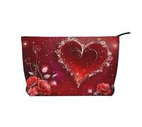 Corduroy Makeup Bag Zipper Toiletry Bag Cosmetic Pouch Travel/Beach Essentials Gift for Her - Romantic Heart