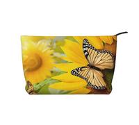 Corduroy Makeup Bag Zipper Toiletry Bag Cosmetic Pouch Travel/Beach Essentials Gift for Her - Sunflower Butterfly Sunny