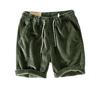 Corduroy Men's Summer Leisure Corduroy Shorts Lightweight Plain Beach Shorts with Pockets Bermuda Leisure Shorts Drawstring Shorts Vintage Sports Shorts, Green-F, M