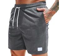 Corduroy Men's Summer Leisure Corduroy Shorts Lightweight Plain Beach Shorts with Pockets Bermuda Leisure Shorts Drawstring Shorts Vintage Sports Shorts, Dark Grey-D, XL