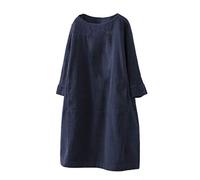 Corduroy Midi Pinafore Dress with Pockets - Long Sleeve Winter Dresses Navy