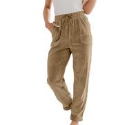 Corduroy Pants for Women High Waisted Wide Leg Trouser Comfy Drawstring Elastic Waist Pant with Pockets Straight Legs Joggers for Ladeis Plain Lounge Trousers Workout Yoga Sweatpant Clearance Khaki
