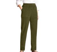 Corduroy Pants Women Casual Elastic High Waist Petite Trousers Straight Leg Loose Cozy Trousers with Pockets Autumn and Winter Thick Thermal Office Work Slacks Ankle Pants for Ladies AG