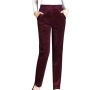 Corduroy Pants Women Plus Size - Ladies Fleece Lined Trousers Wine