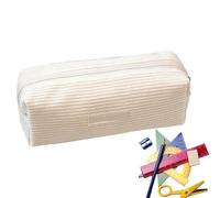 Corduroy Pencil Case - Aesthetic Pencil Case | Corduroy Pouch | Beige Pencil Case | Large Capacity White Pencil Case | Stationery & Pens Pouch | Pouch for Mummy Organizer, white, Fare riferimento alla