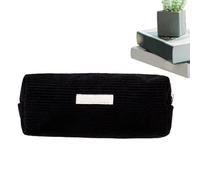 Corduroy Pencil Case - Large Capacity School Pencil Case | Pencil Bag for Girls | Solid Color Pencil Holder, Stationery Organizer and Portable Cosmetic Bag with Zipper Teens Office, Black/White