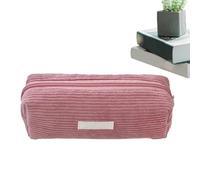 Corduroy Pencil Case - Stylish Simple Large Capacity Pen Organizer with Zipper | Cute Aesthetic Makeup Bag & School Stationery Pouch for Elementary to College | Beige & White Color Options