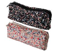Corduroy Pencil Pouch - Makeup Case for Stationery, Cosmetic Organizer with 3D Floral, Embroidered Storage Case Bags for Women, Teens, Kids, Boys, 8.66x5.12 Inches, Pink and Black