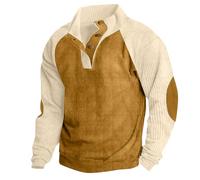 Corduroy Pullover for Men Jumper Button Up V Neck Henley Sweatshirts Mock Neck Pullover Sweat Tops Long Sleeve Winter Sweaters Mens Corduroy Shirt Jumpers with Elbow Patches