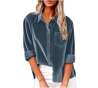 Corduroy Shirts for Women Button Down Long Sleeve Blouses Ladies Elegant Smart Work Shirt with Pocket Warm Comfy Plain Classic Casual Blouse Tops