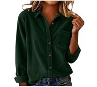 Corduroy Shirts For Women Uk, Womens Blouse Long Sleeve, Solid Color Button Top, Casual Lapel Collared Blouses Comfy Fitted Shirts Cozy Warm Fitted Tops Autumn And Winter Thermal Shirt
