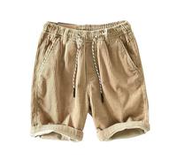 Corduroy Shorts for Men UK, Mens Lightweight Summer Shorts Drawstring Elastic Waist Summer Beach Shorts Breathable Quick Dry Sport Shorts Loose Solid Color Casual Shorts Khaki